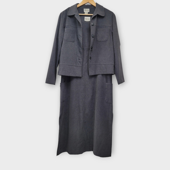Vintage Jumper Dress with Blazer Jacket Size Medium Gray Minimalist Modest - Picture 1 of 11